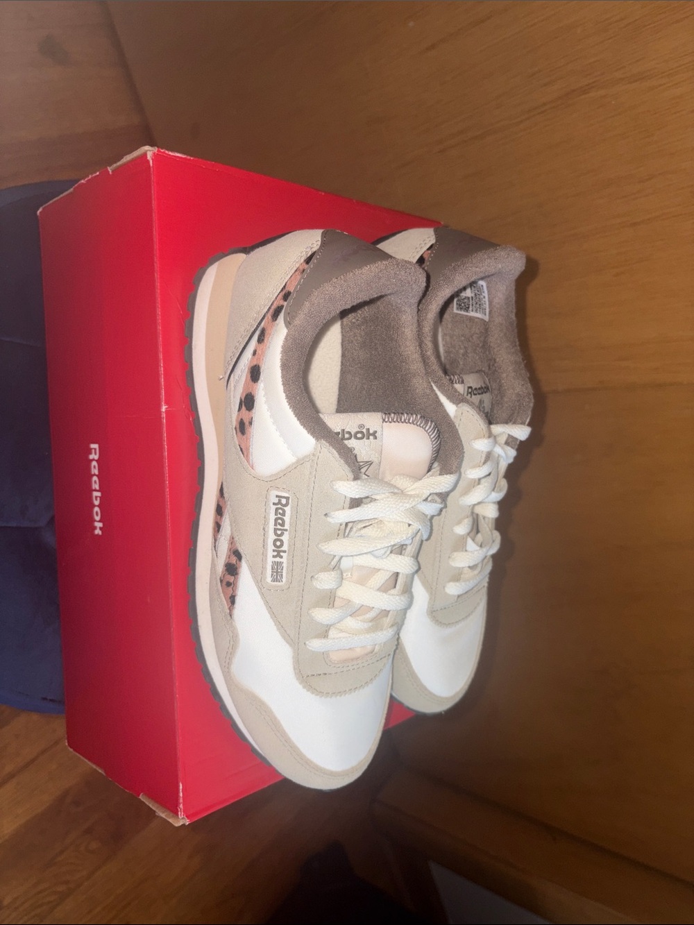 Reebok Women's Beige & White Sneakers with Leopard Trim